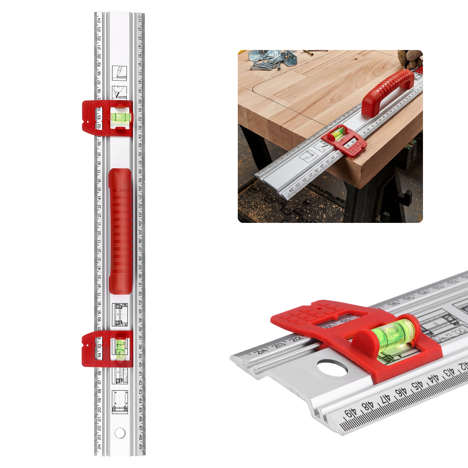 Home Improvement Mark - Aluminium waterpasliniaal, schuifgeleider, markeringsliniaal, afbeeldingswaterpasinstrument met